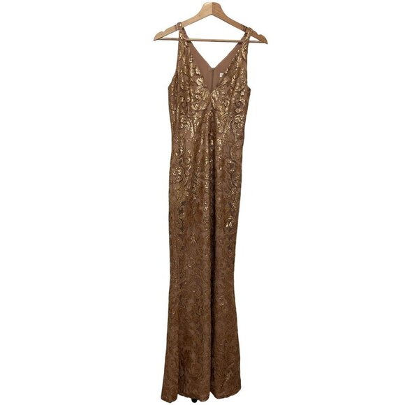 NWT Dress The Population Harper SequinMaxi Gown Dress Rose Gold size Medium - Picture 2 of 12